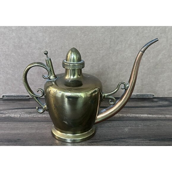 Antique 1896 Whale Oil Lamp Filler Brass/Silver? with Oil Lid Missing Chain Cap - Picture 1 of 8